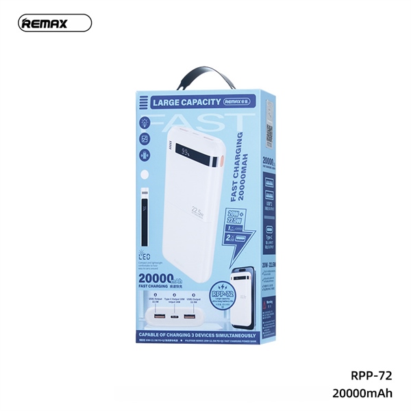 [SE245][REMAX RPP-72] Pin sạc dự phòng 20000mAh QC3.0+PD 22.5W HT % pin(480g)
