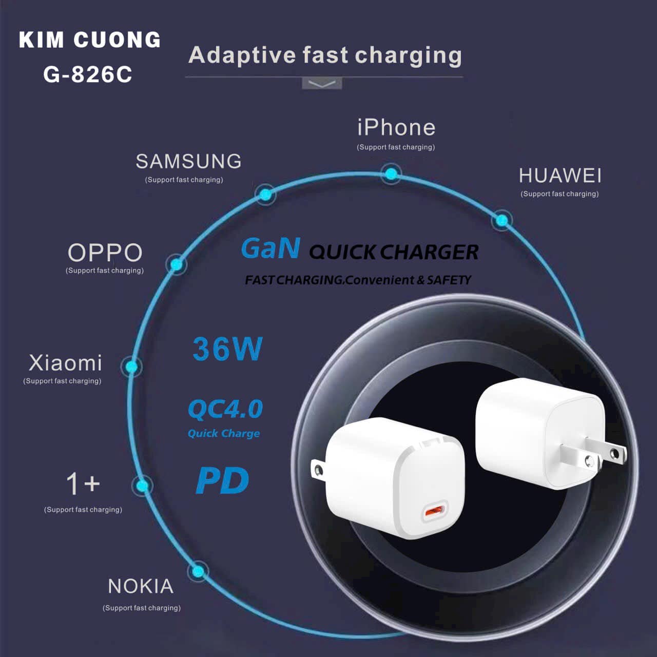 [SE56]Củ sạc cao cấp Mini kim Cương GAN G-826 36w