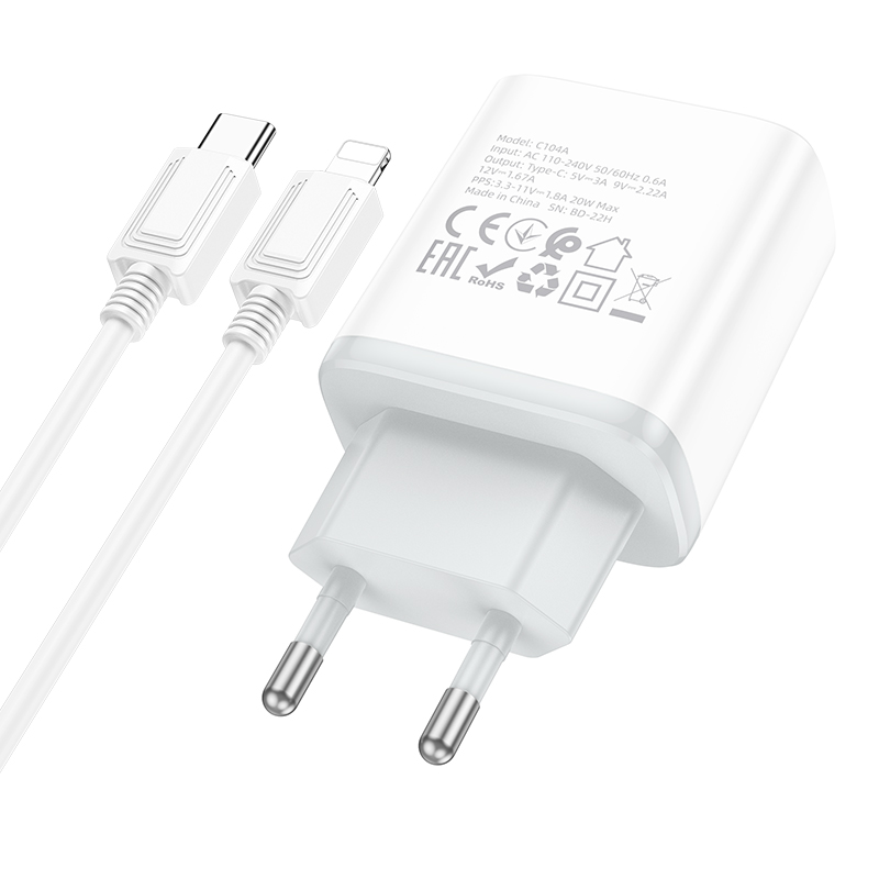 [SE80] Bộ cốc cáp hoco C104A 20W(PD/QC/FCP/AFC) (Type C To Lightning)