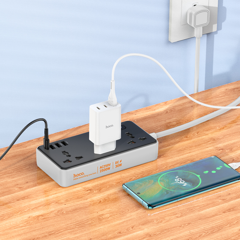 [Se298]Ổ cắm điện hoco AC8 dài 1m5 3A+1C 30W (US)