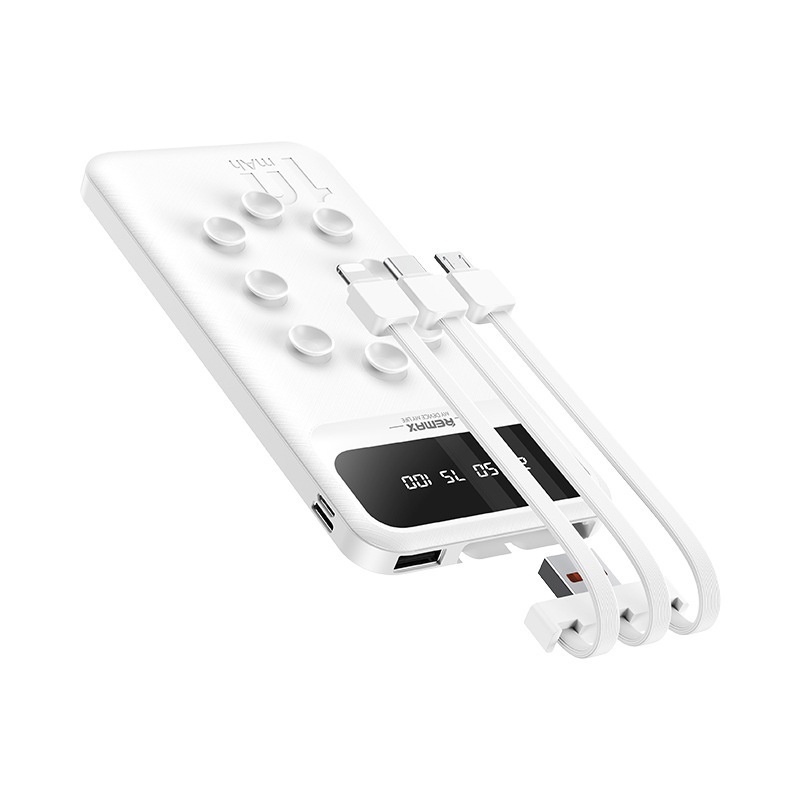 [SE157]Pin dự phòng Remax 10000mAh RPP-27 Lefen Series kèm cáp 3 đầu - tích hợp cao su hít giữ (trắng)