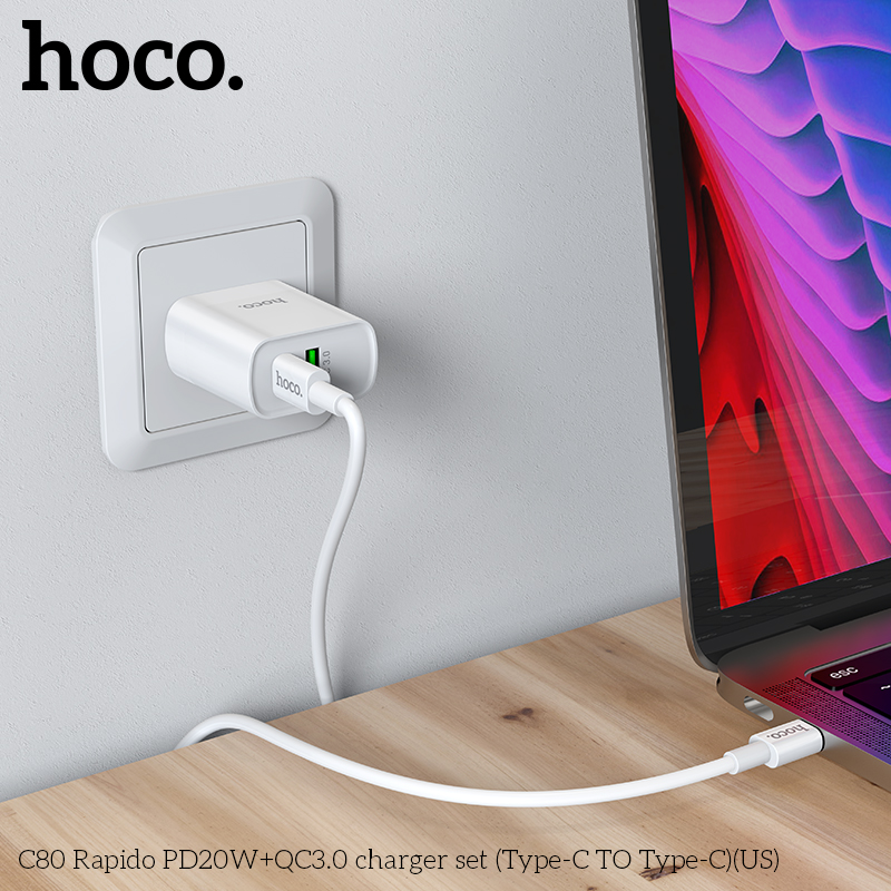 [SE81]Bộ Củ Sạc Hoco C80 Kèm Cáp Sạc type C to type-c sạc nhanh PD20W QC3.0