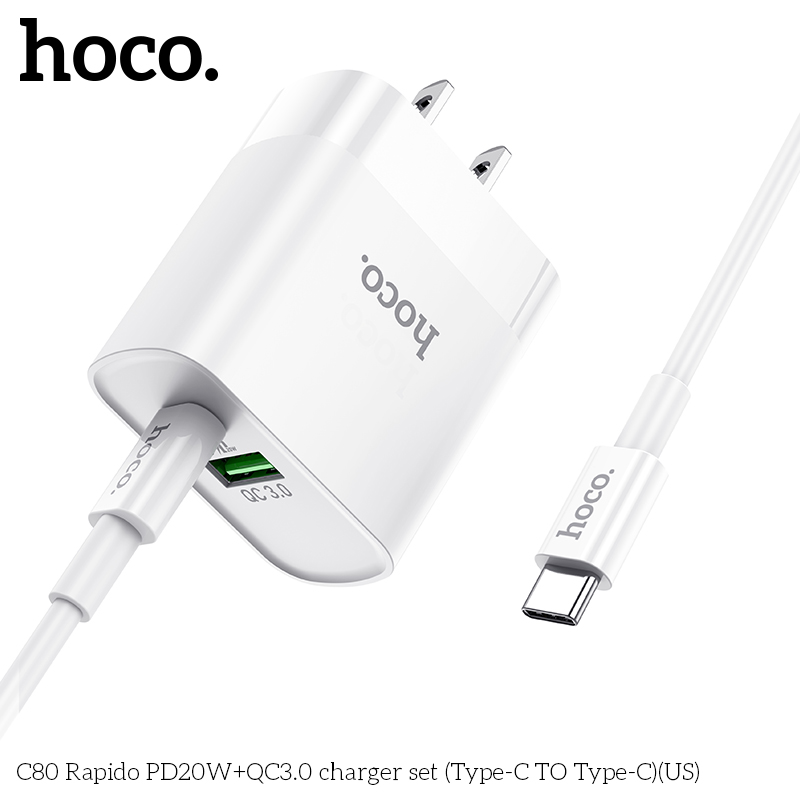 [SE81]Bộ Củ Sạc Hoco C80 Kèm Cáp Sạc type C to type-c sạc nhanh PD20W QC3.0