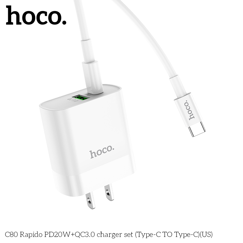 [SE81]Bộ Củ Sạc Hoco C80 Kèm Cáp Sạc type C to type-c sạc nhanh PD20W QC3.0