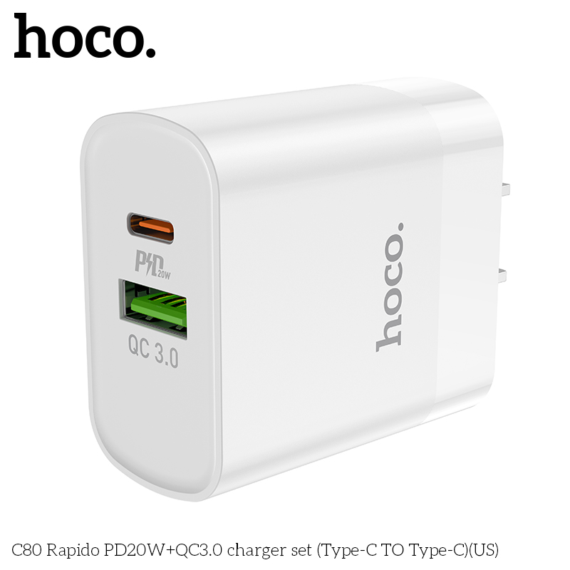 [SE81]Bộ Củ Sạc Hoco C80 Kèm Cáp Sạc type C to type-c sạc nhanh PD20W QC3.0