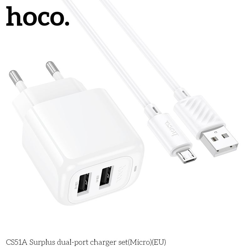 [SE36]  Bộ sạc hai cổng Hoco Surplus CS51A (Micro) (EU)