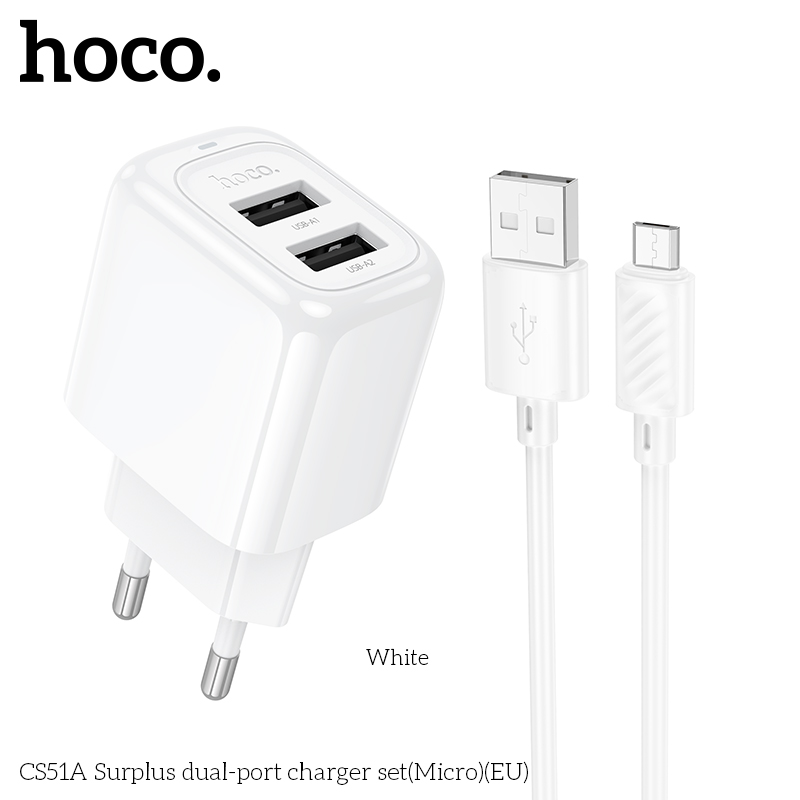 [SE36]  Bộ sạc hai cổng Hoco Surplus CS51A (Micro) (EU)