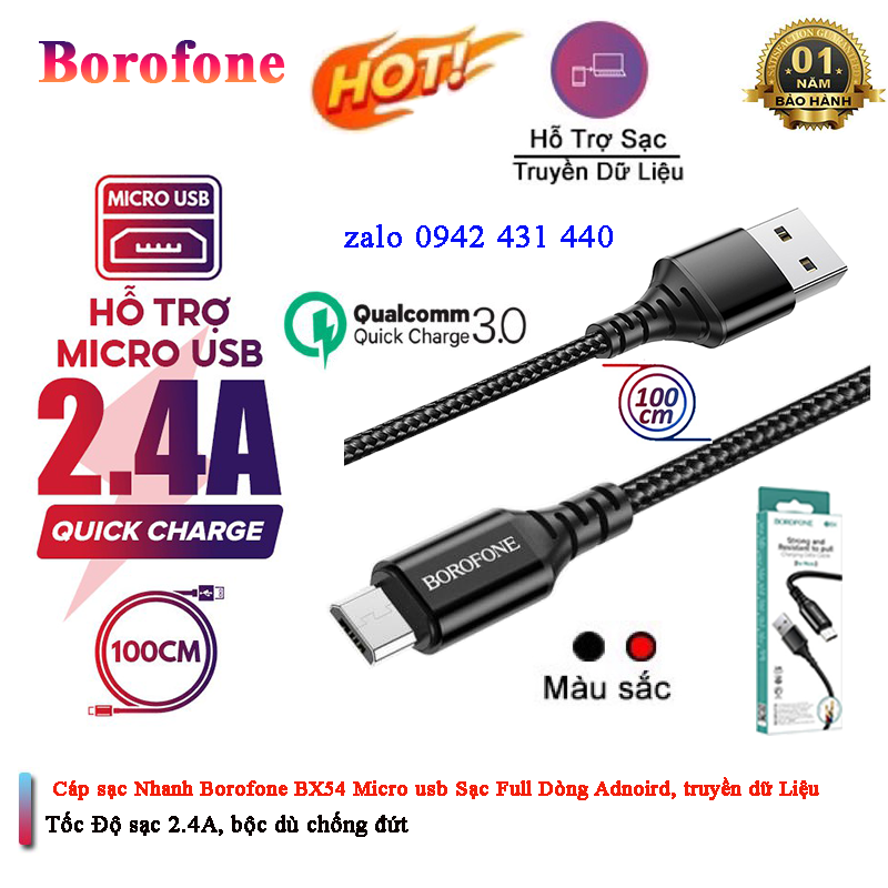 [SE11.5] Cáp sạc nhanh dây dù borofone BX54 Micro Usb 2.4A