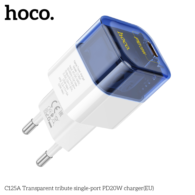 [SE63]Cốc sạc Hoco C125A PD20W một cổng trong suốt EU