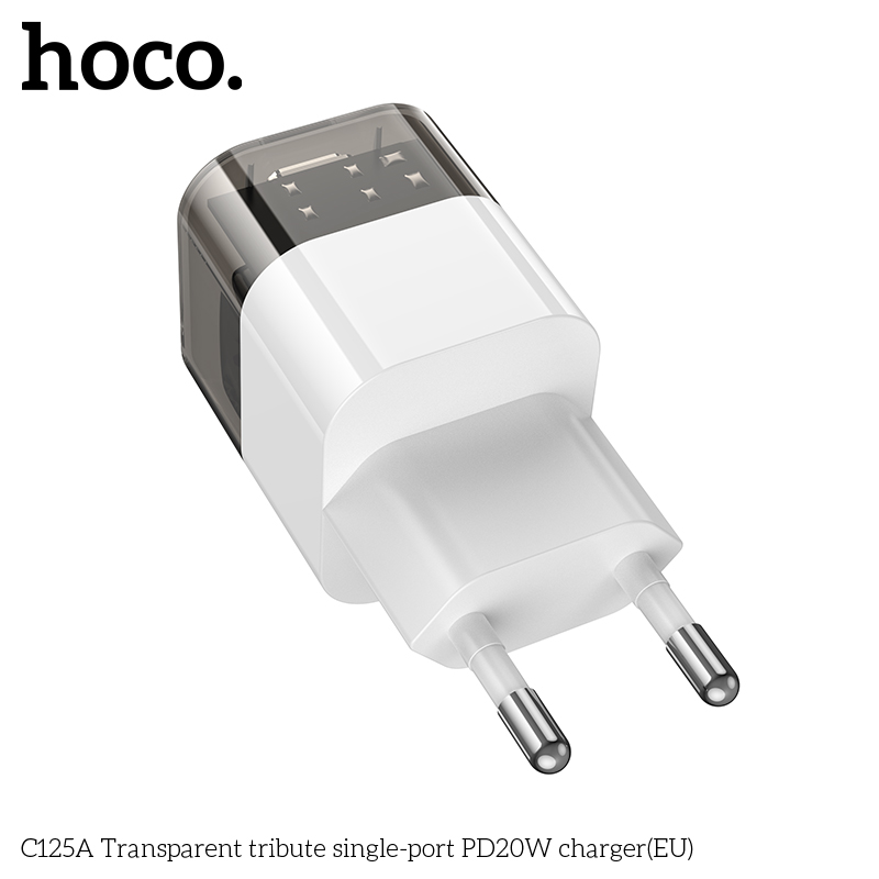 [SE63]Cốc sạc Hoco C125A PD20W một cổng trong suốt EU