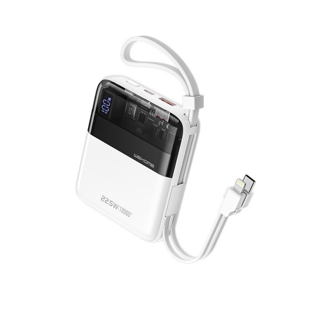 [SE279]Sạc Dự Phòng Đa Năng 10000mAh WEKOME WP-309 - Tích Hợp 2 Cáp Sạc Nhanh TypeC & iP - Hỗ Trợ Sạc Nhanh Lên Đên 22,5W