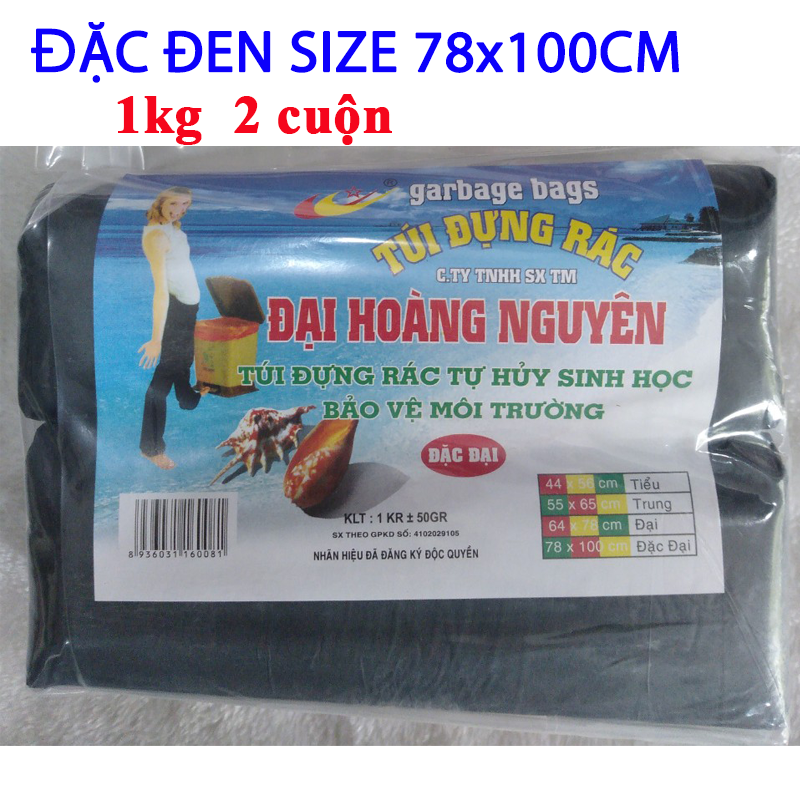 1kg (3 cuộn) Túi đựng rác, bao rác tự phân hủy sinh học màu và đen đủ size có size đặc đại (cực đại) 1 ký mã