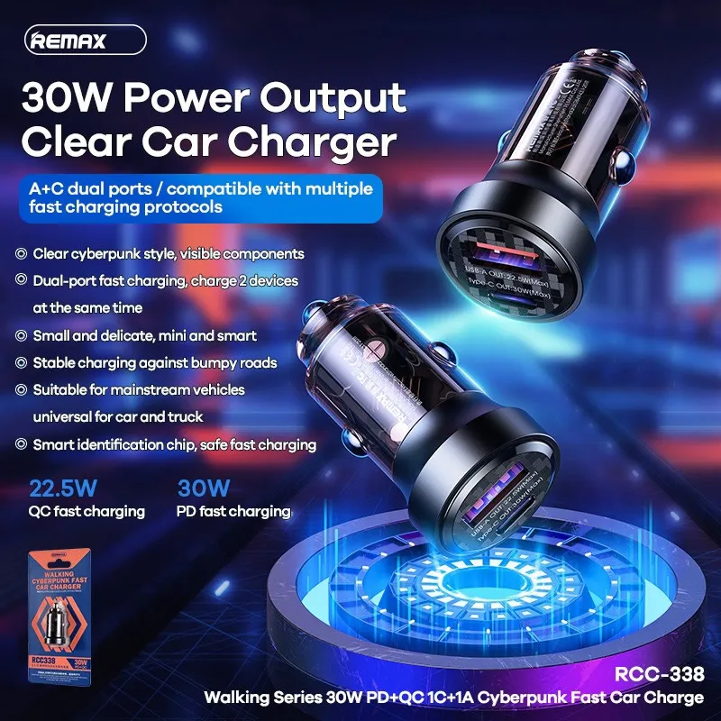 [SE79]Sạc xe hơi Remax RCC338 1A+1C PD+QC 30W