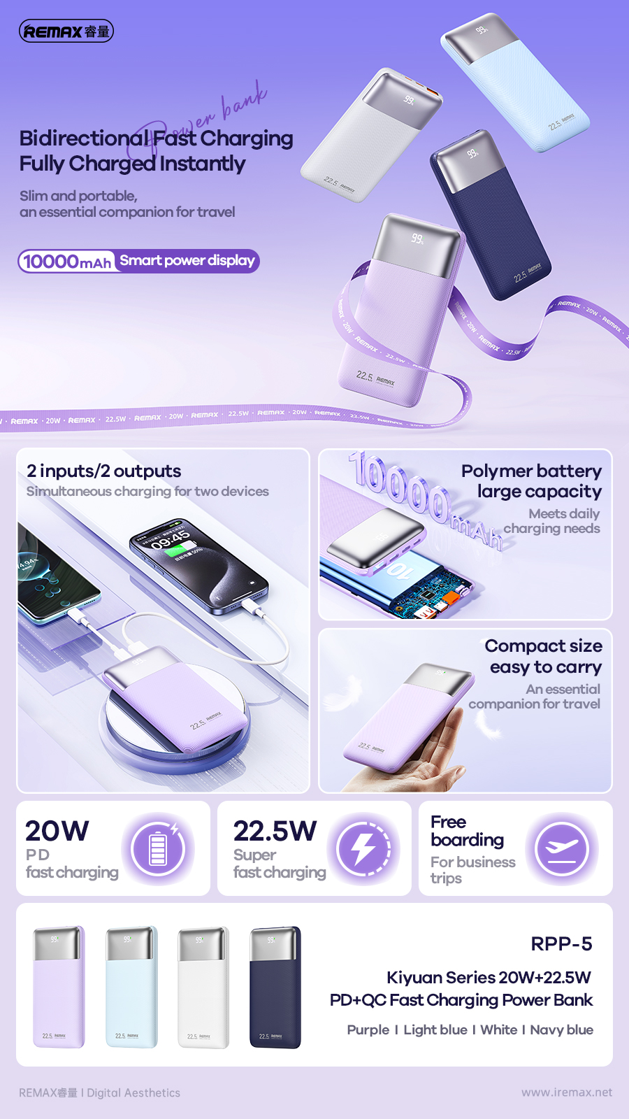 [SE190]Pin sạc dự phòng Remax RPP-5 10000mAh QC3.0+PD 22.5W