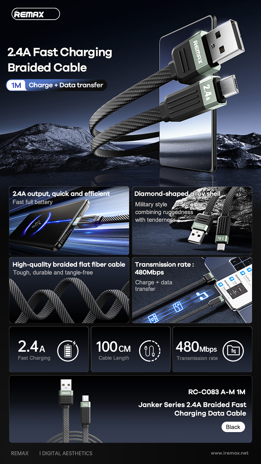 [SE25]Cáp Usb To micro USB Remax RC-C083 2.4A