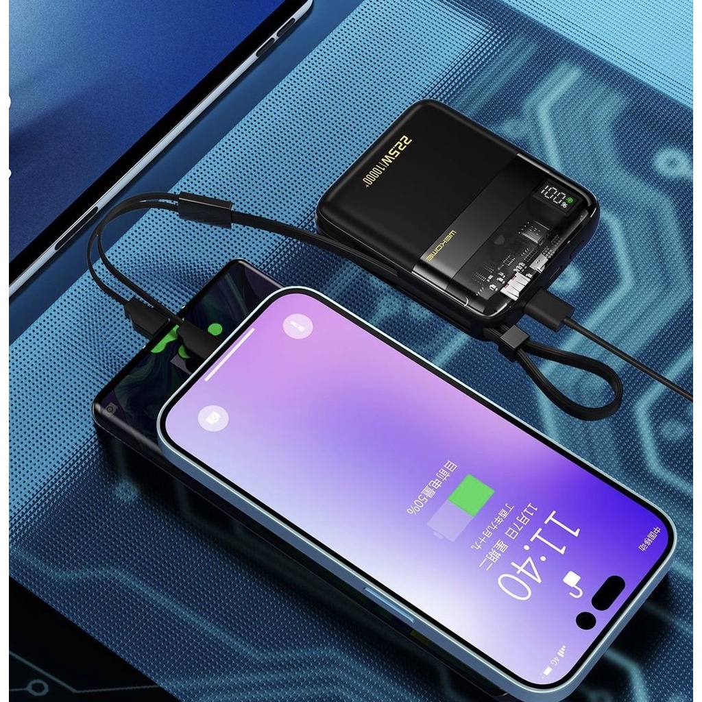 [SE279]Sạc Dự Phòng Đa Năng 10000mAh WEKOME WP-309 - Tích Hợp 2 Cáp Sạc Nhanh TypeC & iP - Hỗ Trợ Sạc Nhanh Lên Đên 22,5W