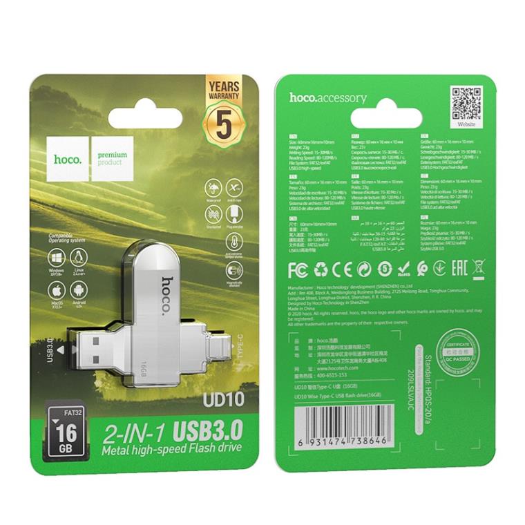 [SE121][16G]USB 3.0 OTG Hoco UD10 Wise 16GB cổng TypeC và USB 3.0