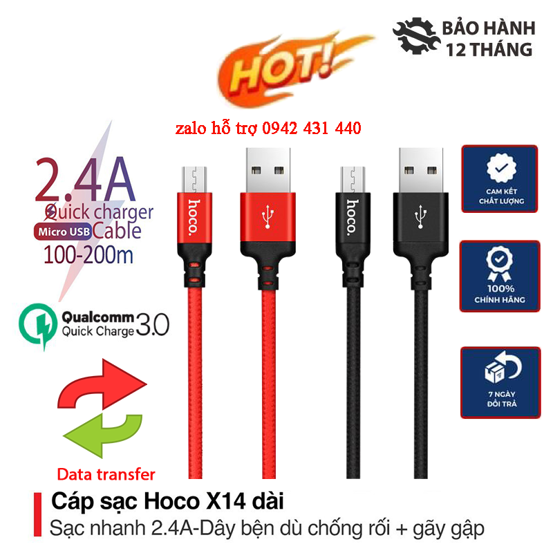 [SE21.5]Cáp sạc dây dù micro Hoco X14 1M cho Android