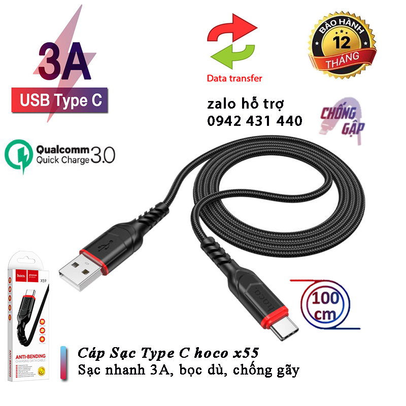 [SE19] Cáp Sạc Hoco X59 Type C sạc nhanh 3A truyền dữ liệu Bảo Hành 6 tháng