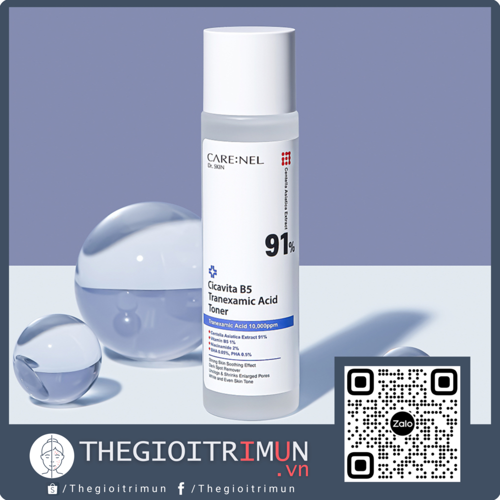 Toner ngừa nám sạm làm sạch dịu nhẹ da tăng sinh collagen se khít lỗ chân lông dưỡng da sáng hồng Carenel Cica Vita B5 Tranexamic Acid