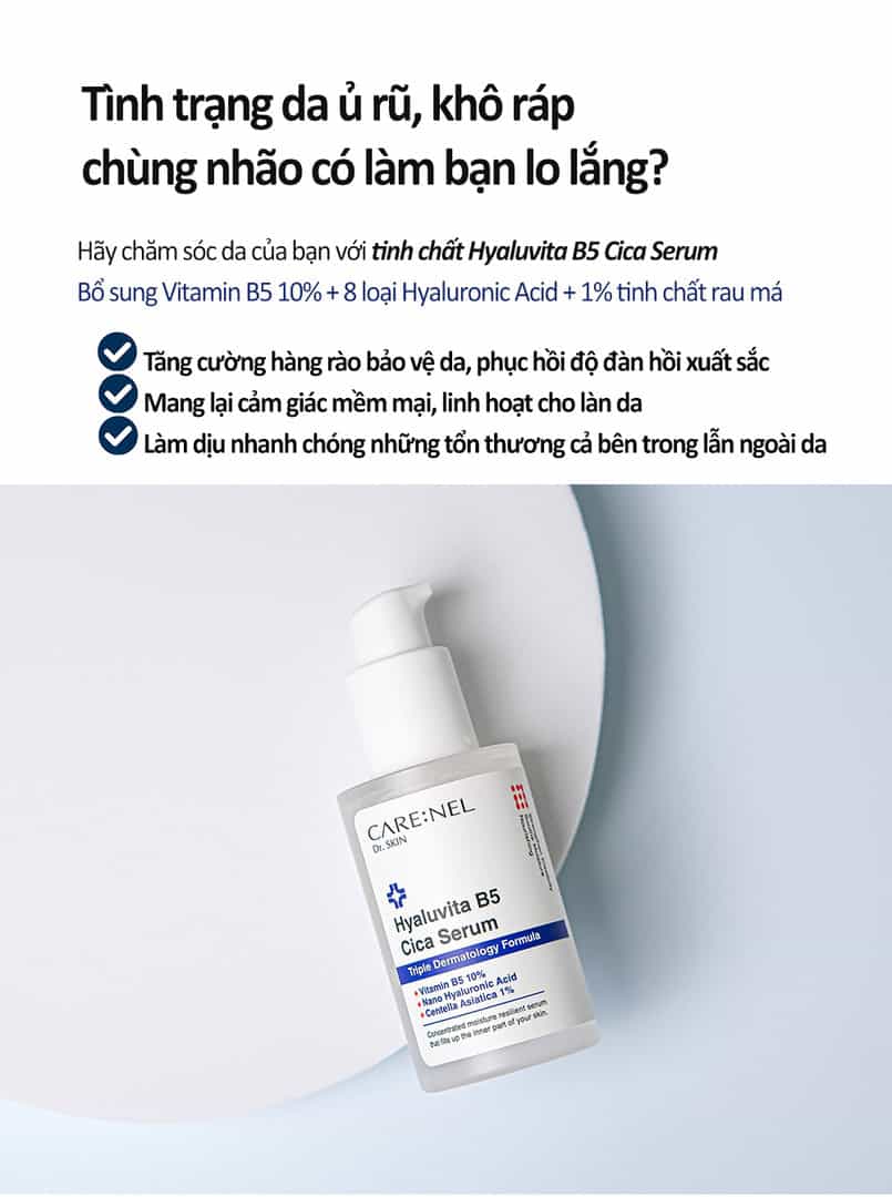 Tinh chất cô đặc mờ mụn và sẹo, siêu dưỡng ẩm, trắng hồng và làm dịu da Hyaluvita B5 Cica Serum