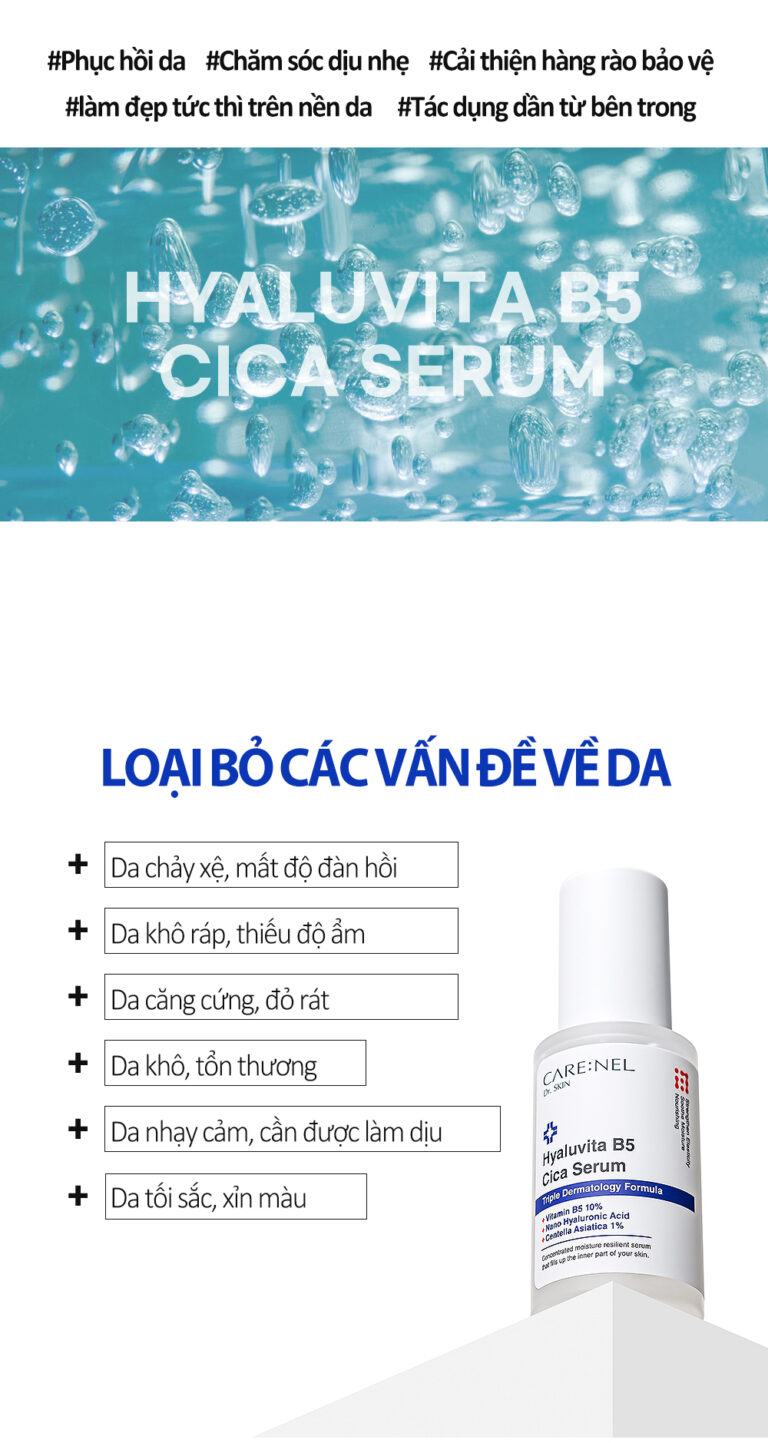 Tinh chất cô đặc mờ mụn và sẹo, siêu dưỡng ẩm, trắng hồng và làm dịu da Hyaluvita B5 Cica Serum