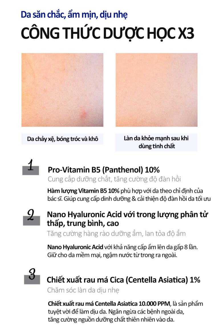 Tinh chất cô đặc mờ mụn và sẹo, siêu dưỡng ẩm, trắng hồng và làm dịu da Hyaluvita B5 Cica Serum