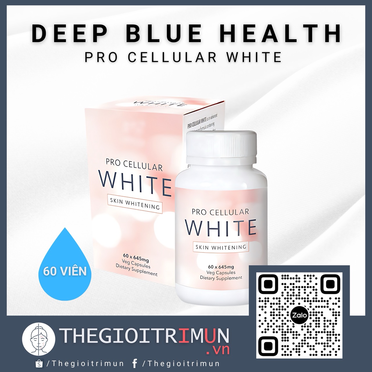 Viên uống sáng da Deep Blue Health PRO CELLULAR WHITE 60 viên