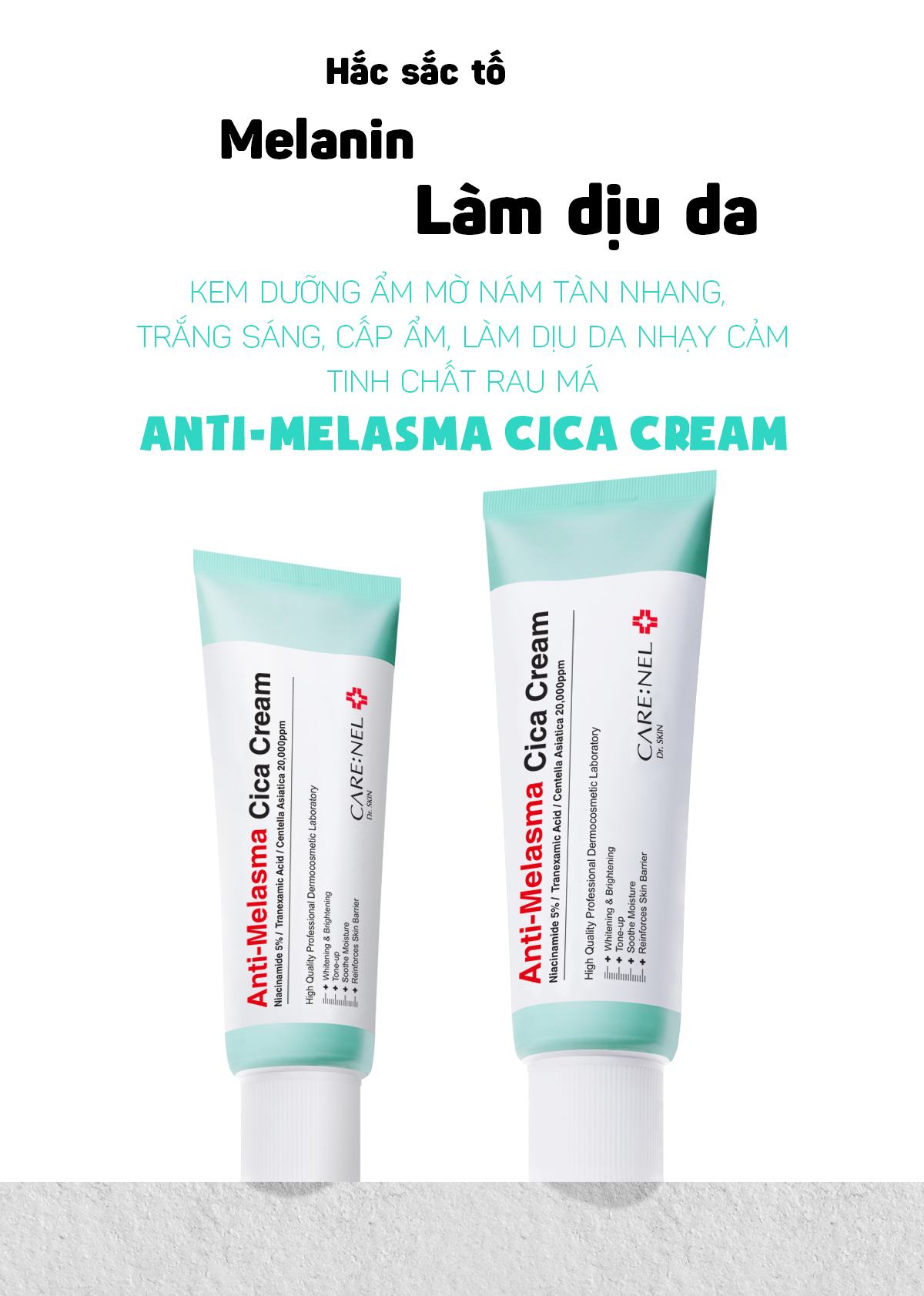 Kem dưỡng ẩm mờ nám tàn nhang, trắng sáng, cấp ẩm, làm dịu da nhạy cảm tinh chất rau má Anti-Melesma Centella Cream
