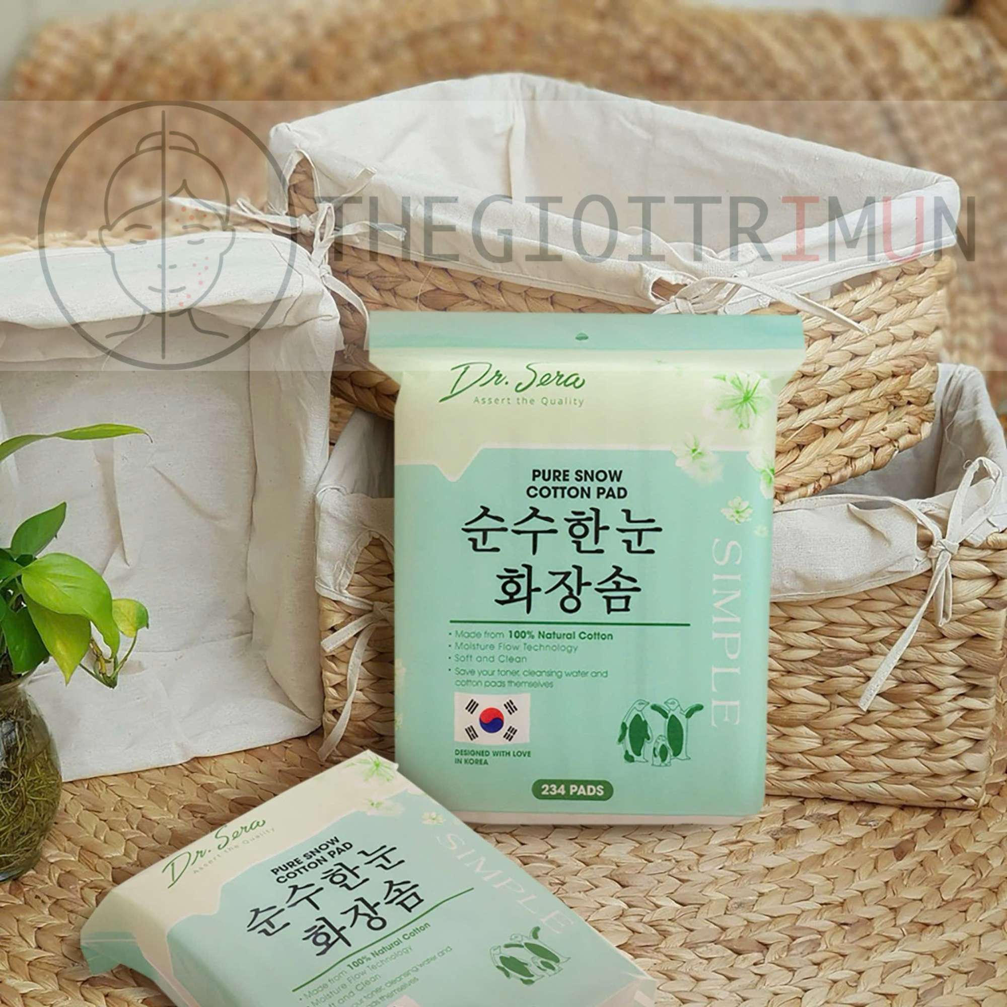 Bông tẩy trang cao cấp, đa năng, sạch sâu, mềm mịn, đẩy dưỡng chất nhanh, tiết kiệm nước tẩy trang và toner Dr.Sera Pure Snow Cotton Pad 234 miếng