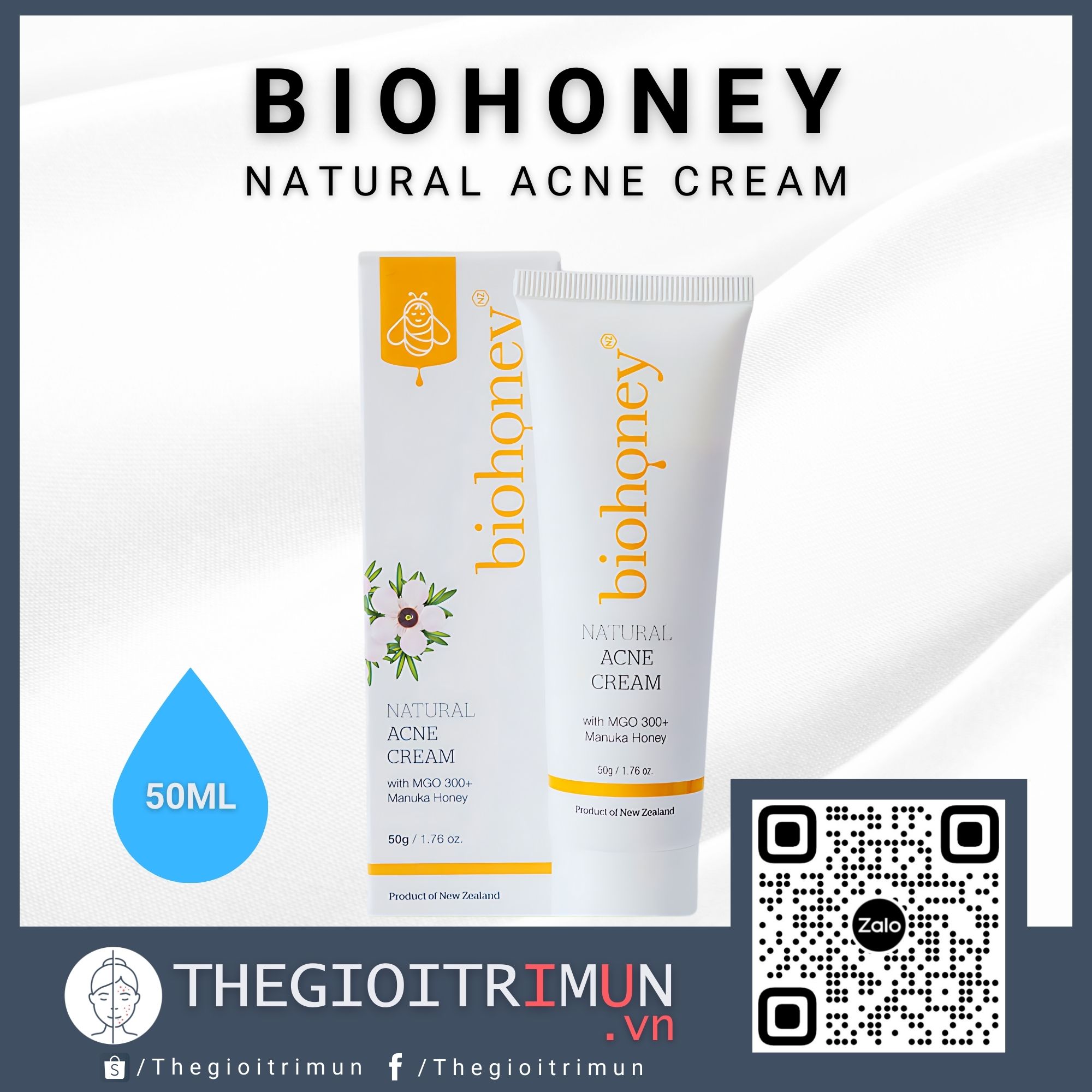 Kem trị mụn mật ong Manuka Biohoney Natural Acne Cream 50g