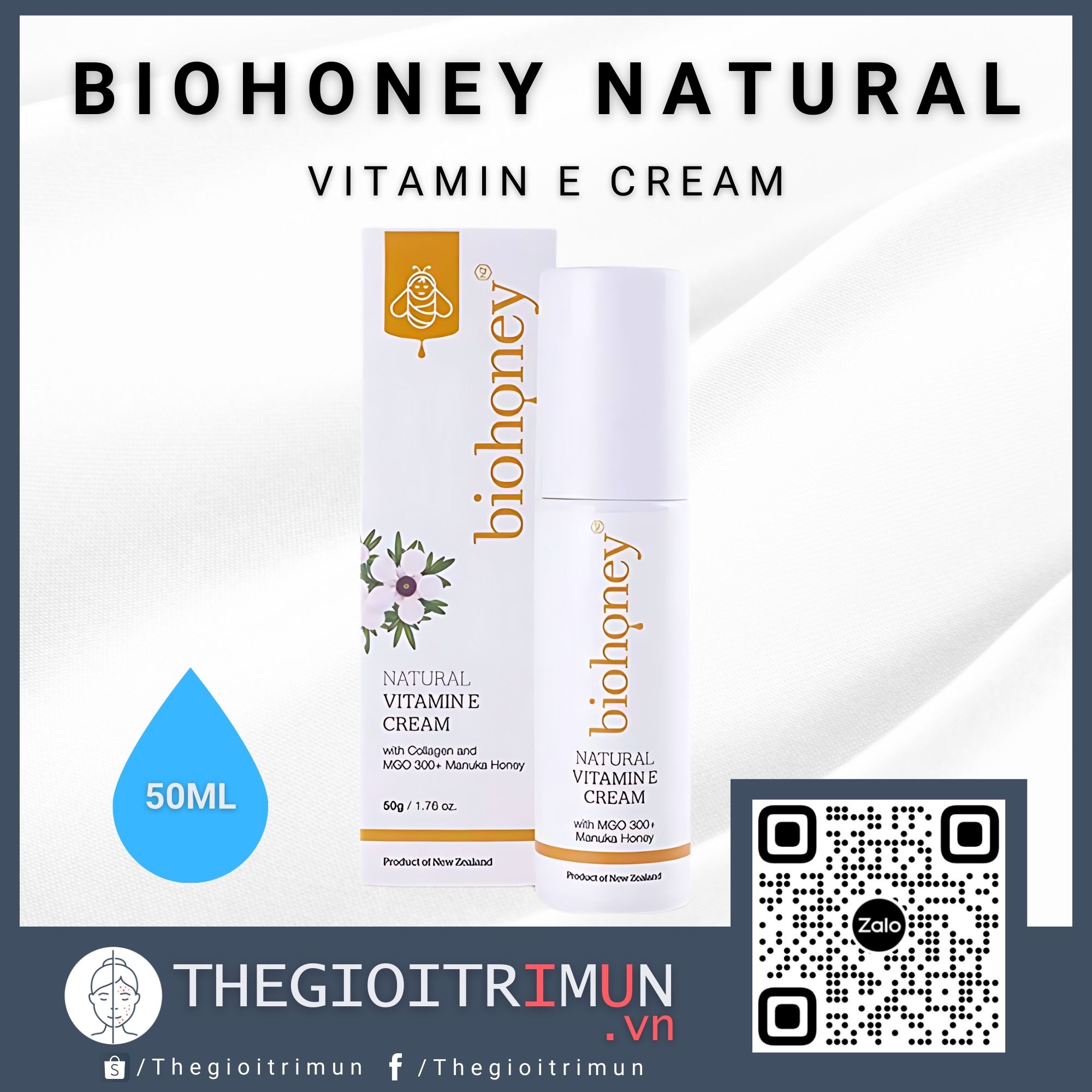 Kem bổ sung Vitamin E Biohoney Natural Vitamin E Cream 50g
