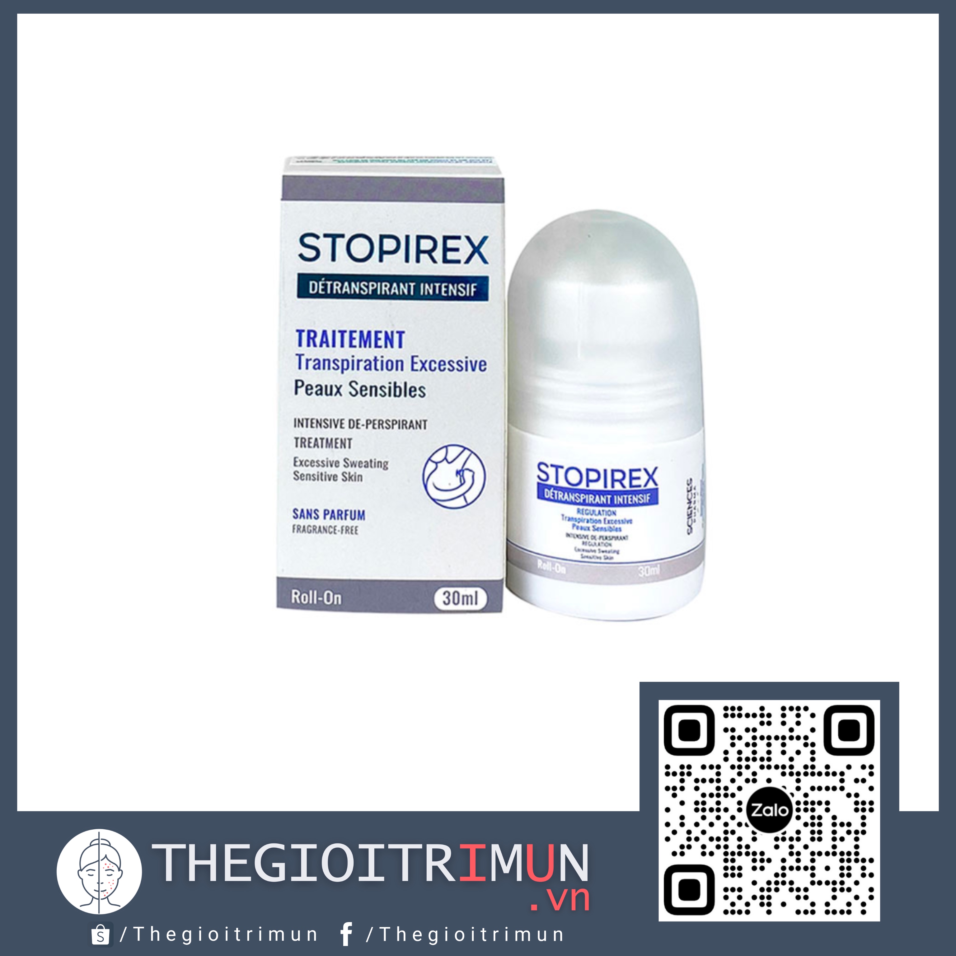 Lăn khử mùi, ngăn tiết mồ hôi nách Stopirex Détranspirant Intensif Peaux Sensibles