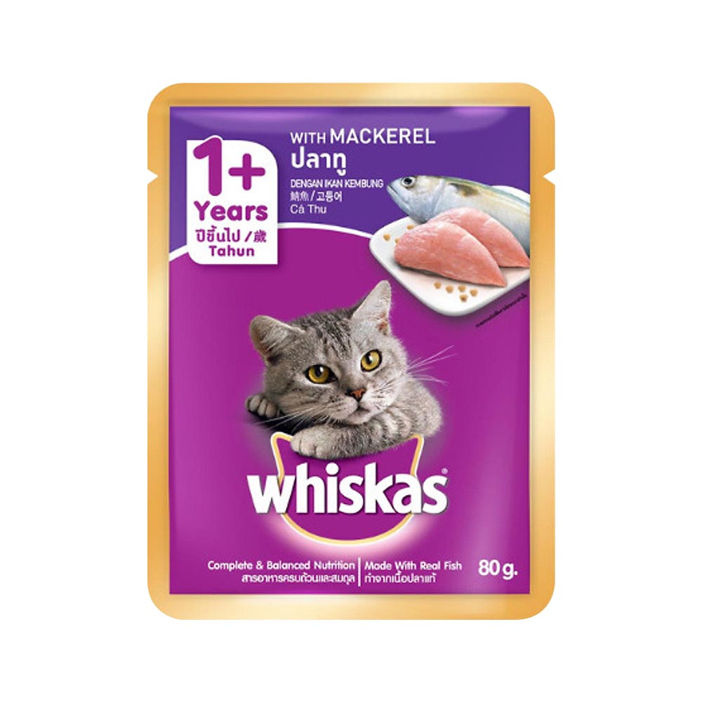 WHISKAS (80g) Pate Cho Mèo Trưởng Thành Trên 1 Tuổi Vị Gà, Cá Thu, Cá Biển, Cá Saba, Cá Ngừ