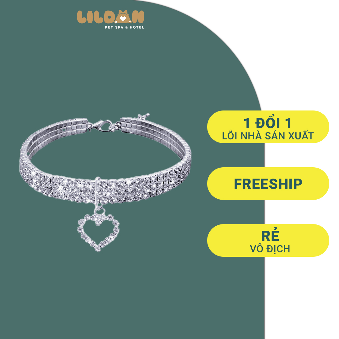 Phụ Kiện Chó Mèo - Vòng Cổ Đính Đá Pha Lê Sáng Bóng