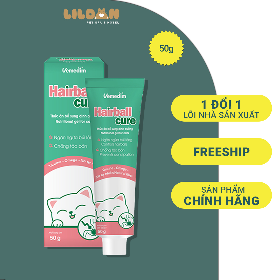 Vemedim Hairball cure - Ngăn ngừa búi lông trong dạ dày và hạn chế táo bón, nôn mửa do búi lông