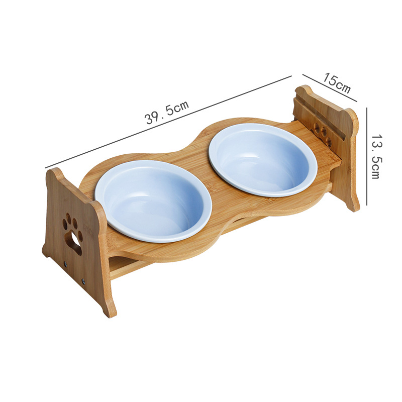 Bát Ăn Chén Ăn - Khay Ăn Đôi Cho Chó Mèo Đế Gỗ Chén Sành