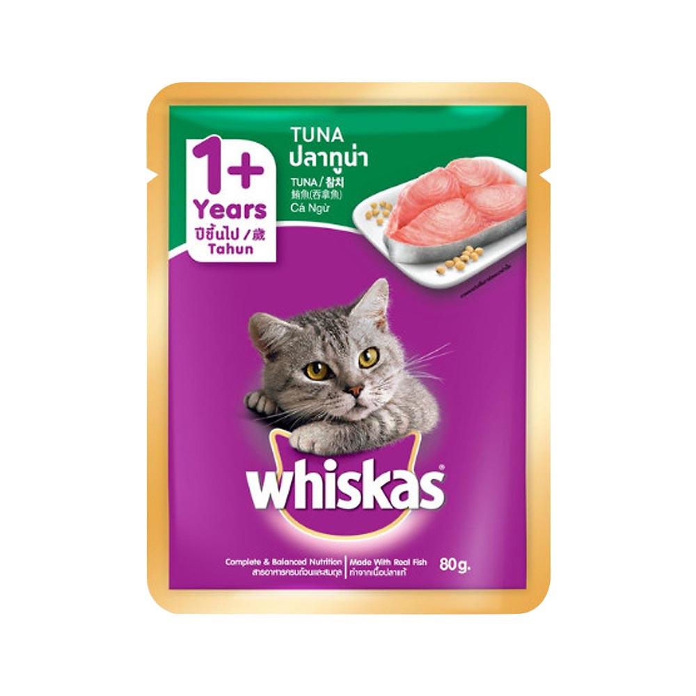 WHISKAS (80g) Pate Cho Mèo Trưởng Thành Trên 1 Tuổi Vị Gà, Cá Thu, Cá Biển, Cá Saba, Cá Ngừ