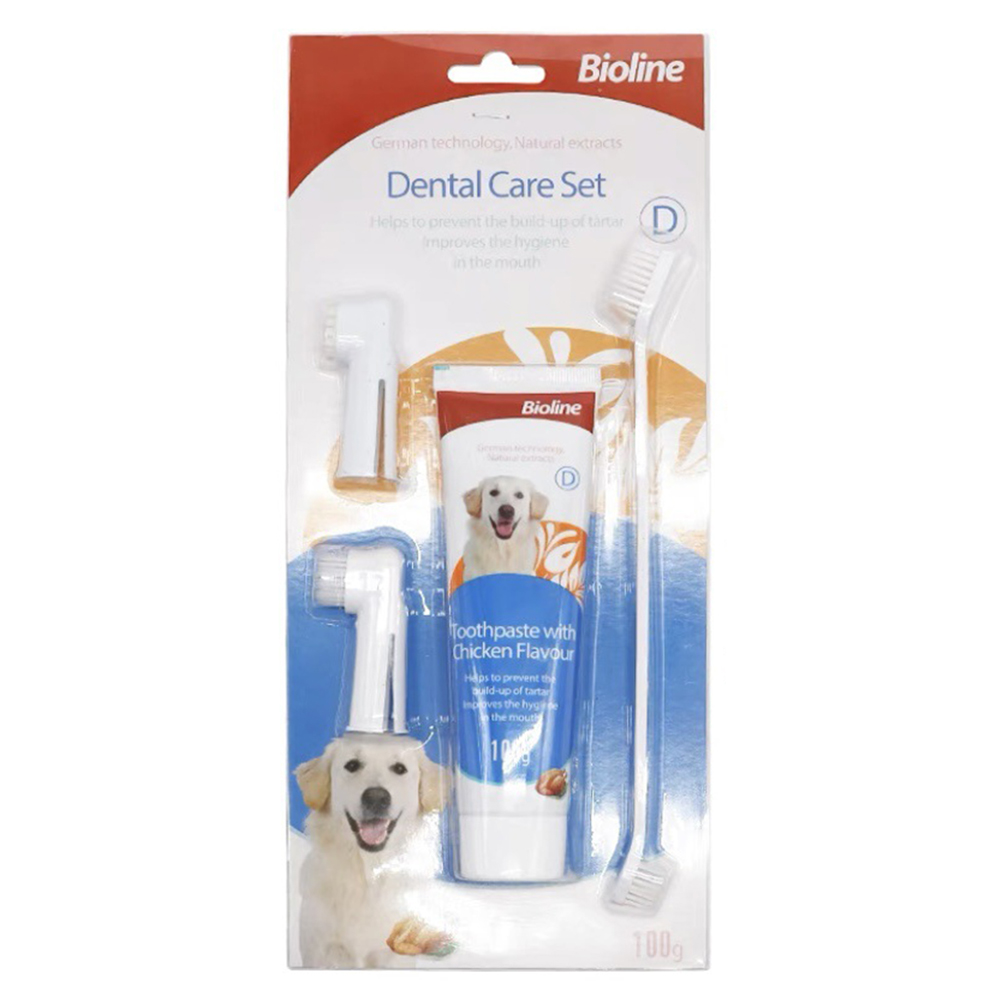 BIOLINE (100g) Bộ Bàn Chải Và Kem Đánh Răng Dành Cho Chó