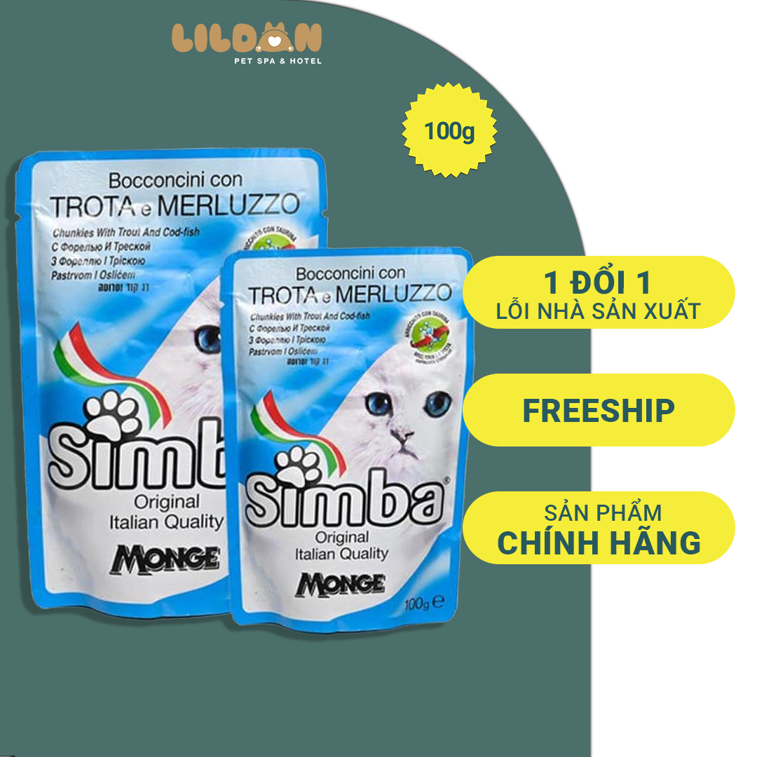 Simba (100g) Pate Gói Thịt Dành Cho Mèo Vị Cá Hồi và Cá Trắng