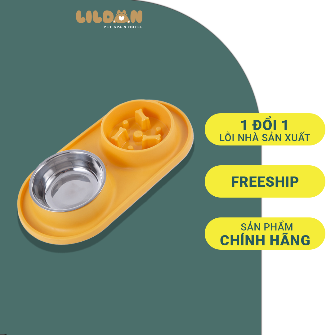 Bát Ăn Chén Ăn - Khay Ăn Đôi, Kèm Bát Ăn Chậm, Chống nghẹn, Chống kiến, Chống lật cho Chó Mèo