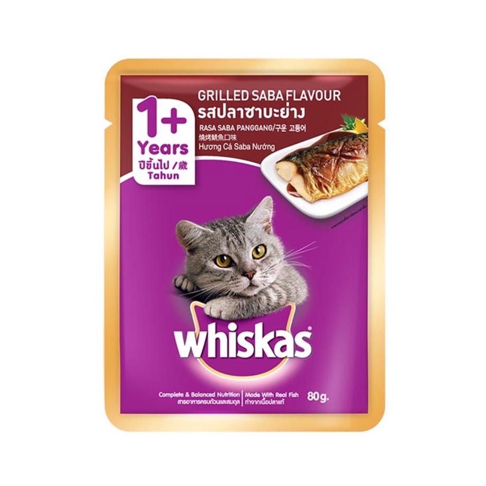 WHISKAS (80g) Pate Cho Mèo Trưởng Thành Trên 1 Tuổi Vị Gà, Cá Thu, Cá Biển, Cá Saba, Cá Ngừ