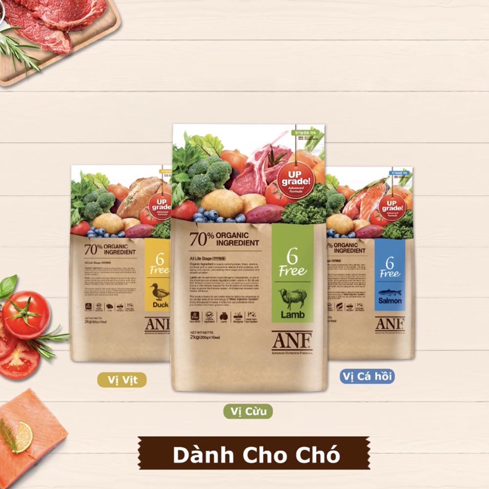 ANF 6FREE Thức Ăn Hạt Hữu Cơ Dành Cho Cún Trên 6 Tháng Tuổi Vị Cừu, Bò, Cá Hồi