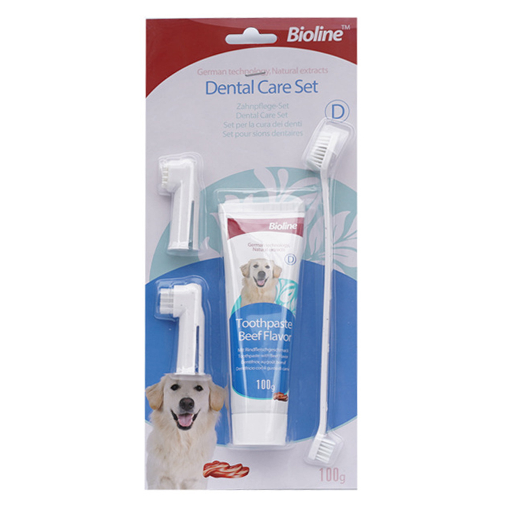 BIOLINE (100g) Bộ Bàn Chải Và Kem Đánh Răng Dành Cho Chó