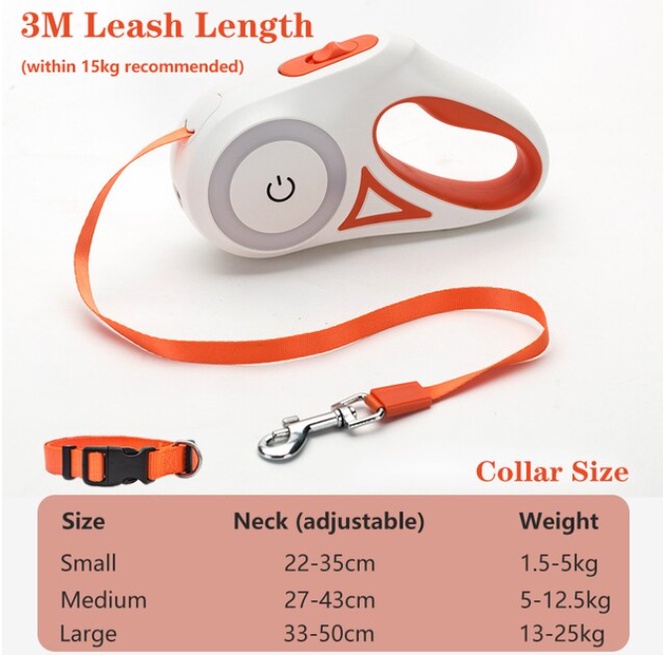 Dây Dẫn Chó Mèo - Dây Dắt Thú Cưng Tự Động Rút Lại Được, Có Đèn LED Phát Sáng Trong Đêm