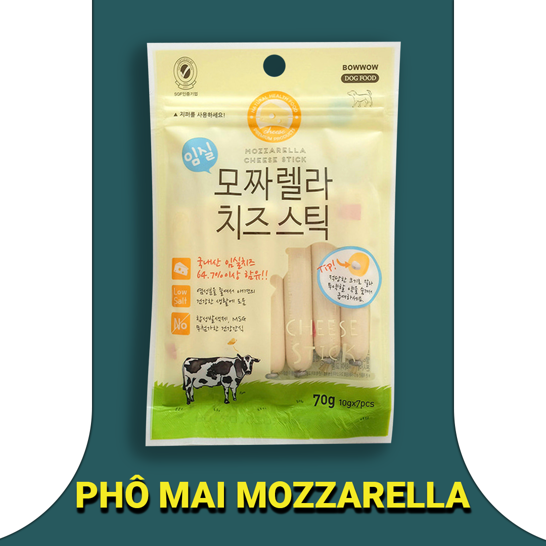 BOWWOW (70g) Bánh Thưởng Snack Thưởng - Xúc Xích Phô Mai Mozzarella, Cheddar Cho Chó