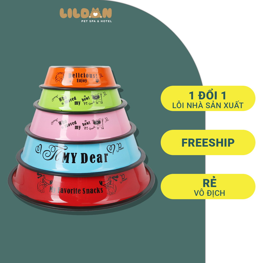 Bát Ăn Chén Ăn - Chén Inox Đế Cao Su Nhiều Màu Hình Thú Dành Cho Chó Mèo