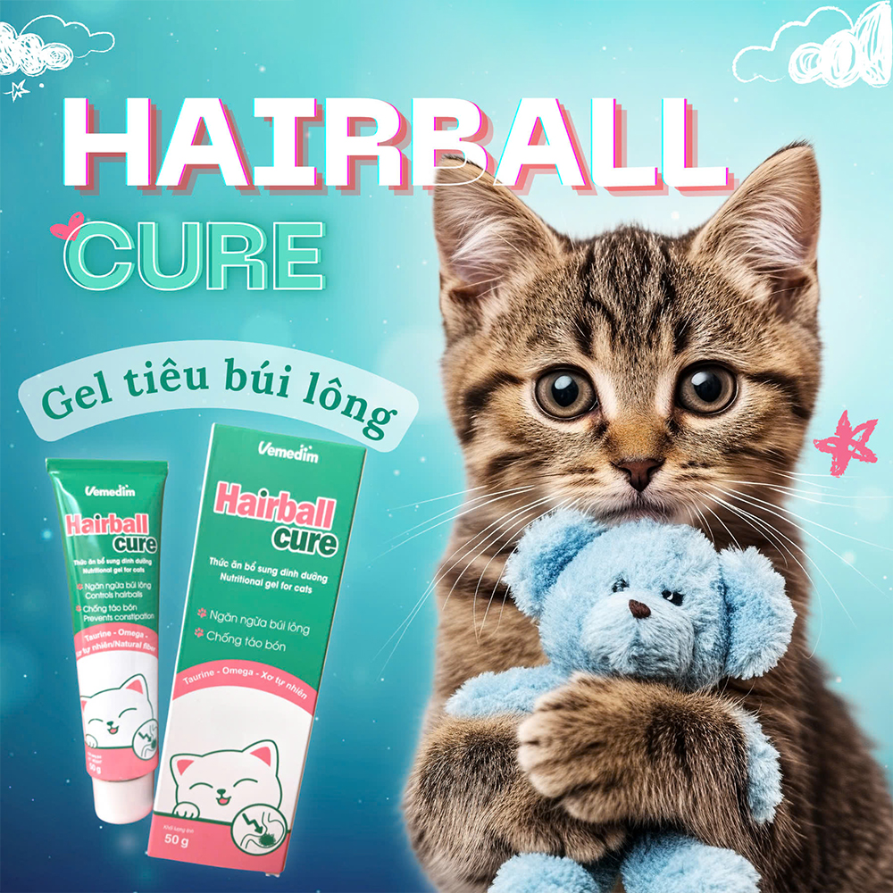 Vemedim Hairball cure - Ngăn ngừa búi lông trong dạ dày và hạn chế táo bón, nôn mửa do búi lông