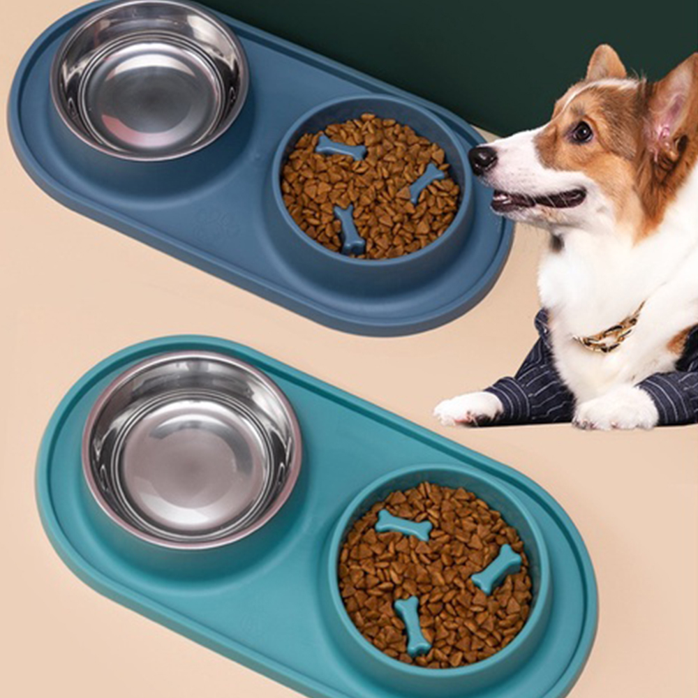 Bát Ăn Chén Ăn - Khay Ăn Đôi, Kèm Bát Ăn Chậm, Chống nghẹn, Chống kiến, Chống lật cho Chó Mèo