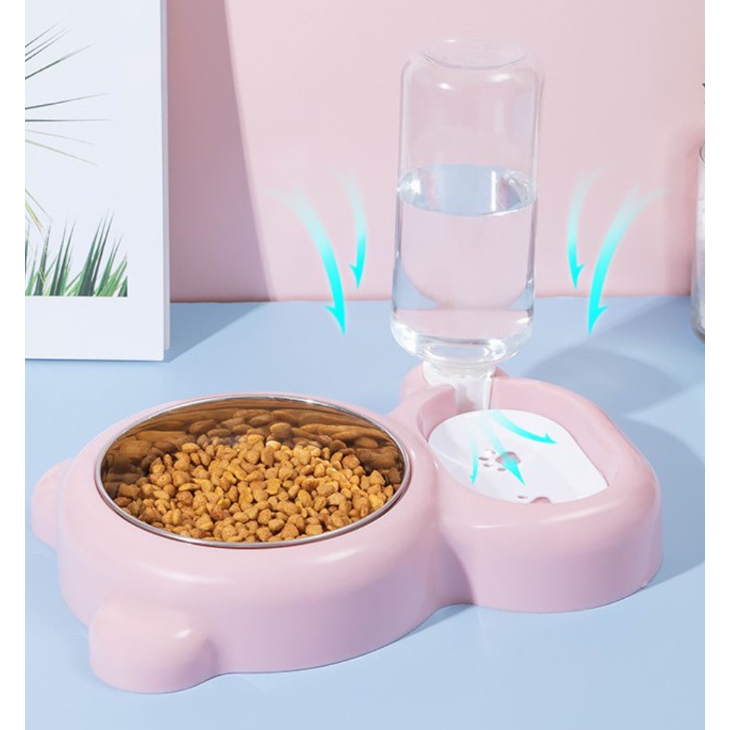 Bát Ăn Chén Ăn - Khay Ăn Hình Thú Có Bình Nước Tự Động Cho Chó Mèo